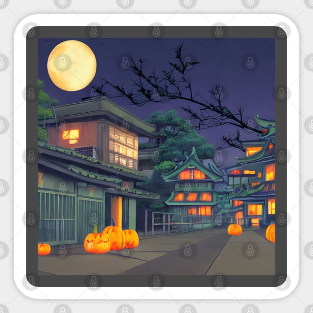 Halloween Moon and Pumpkins in the Vintage Village Sticker by DaysuCollege